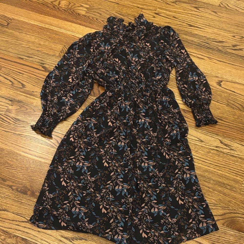 MELLODAY Black and Brown Floral Long Sleeve Dress